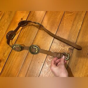 Linea Pelle Tan Brown Belt with Gold buckles western festival Boho Small S